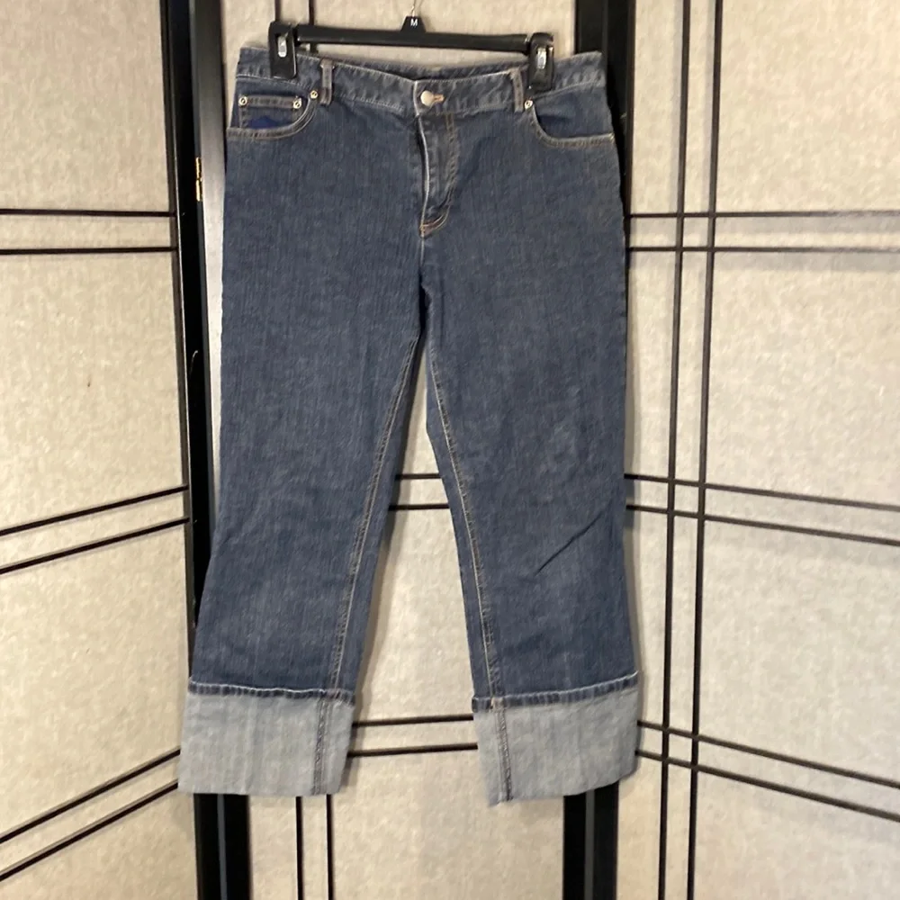 Casual Corner Annex stretch wide cuff cropped jeans size 6 dark denim